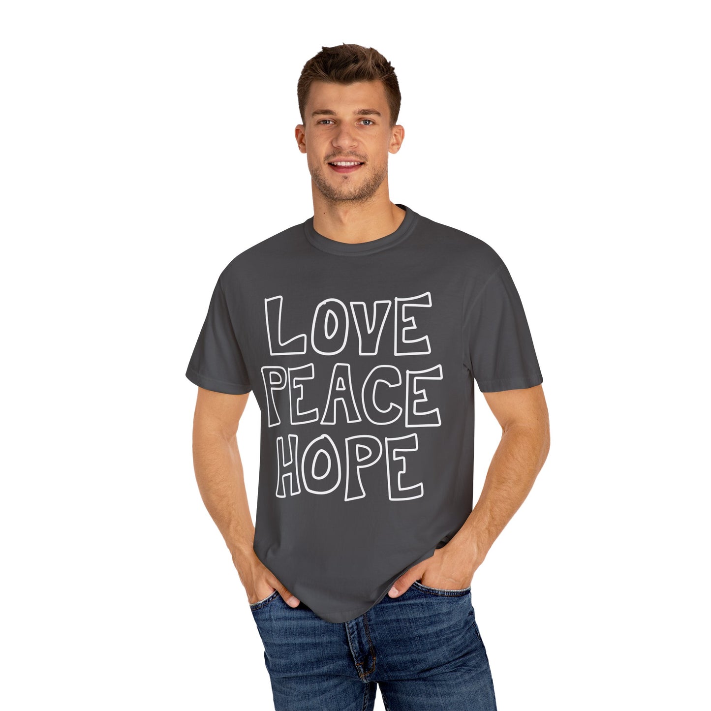 LOVE PEACE HOPE: Comfort Colors®️ t-shirt in Graphite