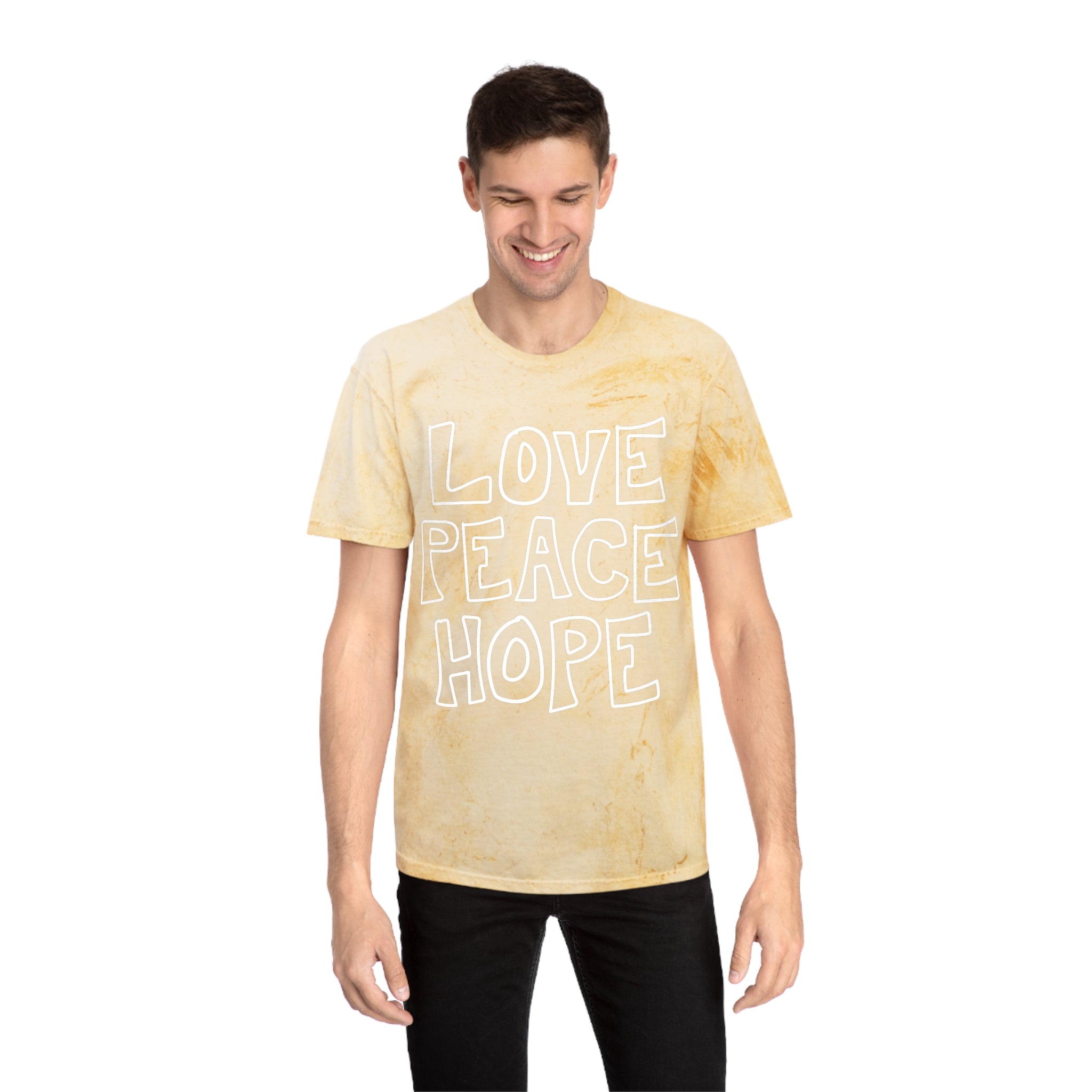 【SETUP‐EXE】HOPE / LOVE / PEACE TOP LOVE PEACE HOPE: Color Blast t-shirt in Citrine – Good Rebelle