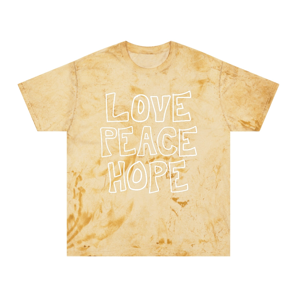 LOVE PEACE HOPE: Color Blast t-shirt in Citrine