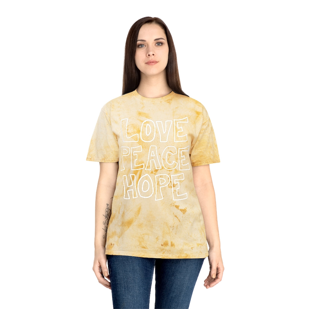 LOVE PEACE HOPE: Color Blast t-shirt in Citrine