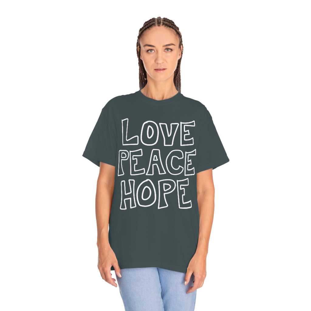 LOVE PEACE HOPE: Comfort Colors®️ t-shirt in Graphite